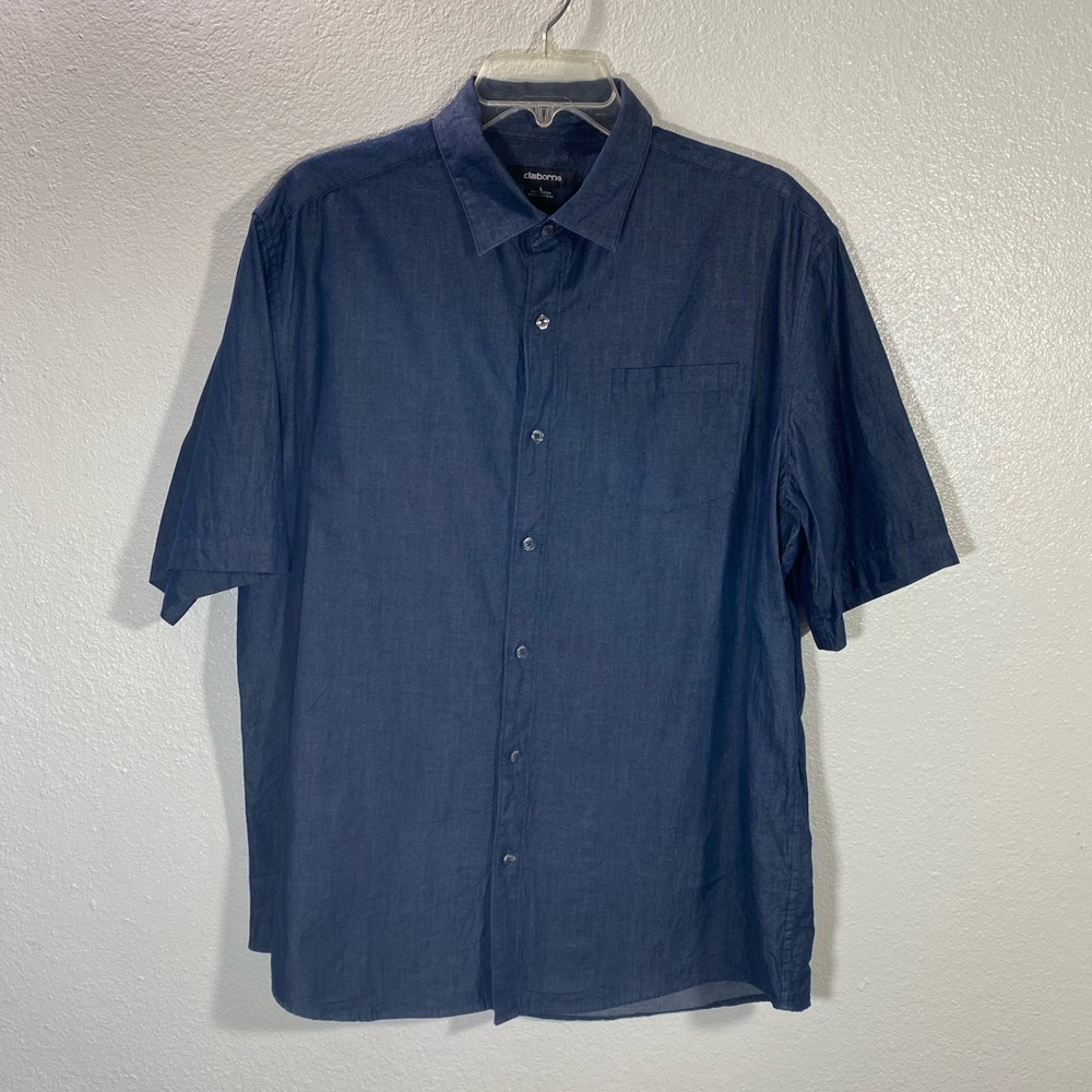 Claiborne navy short sleeve collared button up shirt size L
